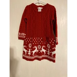 Love to be Loved Girls Red Reindeer Fair Isle Cable Knit Sweater Dress 0169